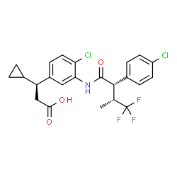 ChemSpider 2D Image | (3S)-3-(4-Chloro-3-{[(2S,3R)-2-(4-chlorophenyl)-4,4,4-trifluoro-3-methylbutanoyl]amino}phenyl)-3-cyclopropylpropanoic acid | C23H22Cl2F3NO3