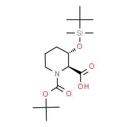 ChemSpider 2D Image | (2S,3S)-3-{[Dimethyl(2-methyl-2-propanyl)silyl]oxy}-1-{[(2-methyl-2-propanyl)oxy]carbonyl}-2-piperidinecarboxylic acid | C17H33NO5Si
