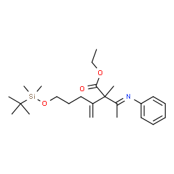 ChemSpider 2D Image | Ethyl 6-{[dimethyl(2-methyl-2-propanyl)silyl]oxy}-2-methyl-3-methylene-2-[(1E)-N-phenylethanimidoyl]hexanoate | C24H39NO3Si
