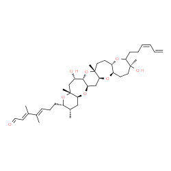 ChemSpider 2D Image | (2E,4E)-7-{(2S,3S,4aS,5aR,6aS,7aR,10S,12aS,14aR,15aS,16S,17aR)-11-[(3Z)-3,5-Hexadien-1-yl]-10,16-dihydroxy-3,10,14a,17a-tetramethylicosahydrooxepino[3,2-b]pyrano[2'',3'':6',7']oxepino[2',3':5,6]pyrano
[2,3-f]oxepin-2-yl}-3,4-dimethyl-2,4-heptadienal (non-preferred name) | C39H60O8