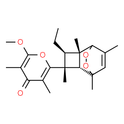 ChemSpider 2D Image | 2-[(2S,3R,4S,5S)-4-Ethyl-1,3,5,10-tetramethyl-7,8-dioxatricyclo[4.2.2.0~2,5~]dec-9-en-3-yl]-6-methoxy-3,5-dimethyl-4H-pyran-4-one | C22H30O5