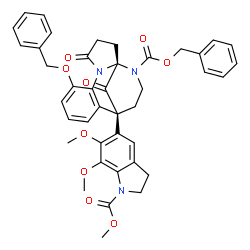 ChemSpider 2D Image | Benzyl (1R,12R)-7-(benzyloxy)-12-[6,7-dimethoxy-1-(methoxycarbonyl)-2,3-dihydro-1H-indol-5-yl]-4,16-dioxo-5,15-diazatetracyclo[10.3.1.0~1,5~.0~6,11~]hexadeca-6,8,10-triene-15-carboxylate | C41H39N3O9