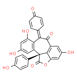 ChemSpider 2D Image | (11bR)-4,8,10-Trihydroxy-11b-(4-hydroxyphenyl)-7-(4-oxo-2,5-cyclohexadien-1-ylidene)-7,11b-dihydro-2-oxadibenzo[cd,h]azulene-1,6-dione | C28H16O8