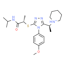ChemSpider 2D Image | 1-{(1S)-1-[5-{[(2S)-1-(Isopropylamino)-1-oxo-2-propanyl]sulfanyl}-4-(4-methoxyphenyl)-4H-1,2,4-triazol-3-yl]ethyl}piperidinium | C22H34N5O2S