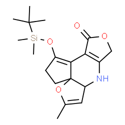 ChemSpider 2D Image | 1-{[Dimethyl(2-methyl-2-propanyl)silyl]oxy}-5-methyl-2,6a,7,8-tetrahydrocyclopenta[c]difuro[3,2-b:3',4'-e]pyridin-10(3H)-one | C19H27NO4Si