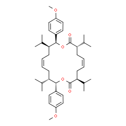 ChemSpider 2D Image | (3S,5Z,8S,11S,12S,14Z,17S,18S)-3,8,12,17-Tetraisopropyl-11,18-bis(4-methoxyphenyl)-1,10-dioxacyclooctadeca-5,14-diene-2,9-dione | C42H60O6