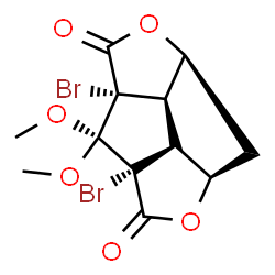 ChemSpider 2D Image | (2aR,3aS,5aR,6aS,6bR,6cS)-2a,3a-Dibromo-3,3-dimethoxyoctahydro-2H,4H-furo[2',3',4':3,4]pentaleno[1,6-bc]furan-2,4-dione | C12H12Br2O6