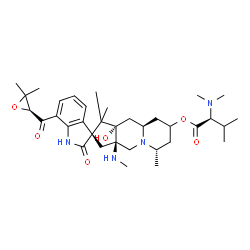 ChemSpider 2D Image | (2R,3aR,6S,9aR,10aS)-7'-{[(2S)-3,3-Dimethyl-2-oxiranyl]carbonyl}-10a-hydroxy-1,1,6-trimethyl-3a-(methylamino)-2'-oxo-1,1',2',3a,4,6,7,8,9,9a,10,10a-dodecahydro-3H-spiro[cyclopenta[b]quinolizine-2,3'-i
ndol]-8-yl N,N-dimethyl-L-valinate | C35H52N4O6