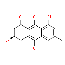 ChemSpider 2D Image | (3R)-3,8,9,10-Tetrahydroxy-6-methyl-3,4-dihydro-1(2H)-anthracenone | C15H14O5