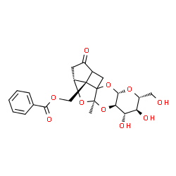 ChemSpider 2D Image | [(2aR,3aR,4aR,5S,6S,7R,8aS,10bR)-5,6-Dihydroxy-7-(hydroxymethyl)-3a-methyl-1-oxooctahydro-5H-3,4,8,9-tetraoxacyclobuta[1,6]pentaleno[1,2-b]naphthalen-10b(1H)-yl]methyl benzoate | C23H26O10