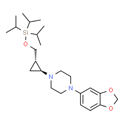 ChemSpider 2D Image | 1-(1,3-Benzodioxol-5-yl)-4-[(1S,2S)-2-{[(triisopropylsilyl)oxy]methyl}cyclopropyl]piperazine | C24H40N2O3Si