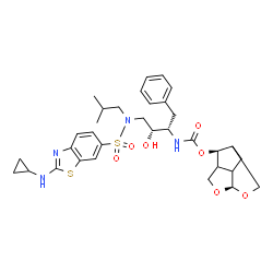 ChemSpider 2D Image | (4S,10S)-3,5-Dioxatricyclo[5.2.1.0~4,8~]dec-10-yl {(2S,3R)-4-[{[2-(cyclopropylamino)-1,3-benzothiazol-6-yl]sulfonyl}(isobutyl)amino]-3-hydroxy-1-phenyl-2-butanyl}carbamate | C33H42N4O7S2