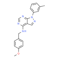 ChemSpider 2D Image | N-(4-Methoxybenzyl)-1-(3-methylphenyl)-1H-pyrazolo[3,4-d]pyrimidin-4-amine | C20H19N5O
