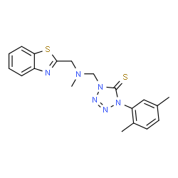ChemSpider 2D Image | 1-{[(1,3-Benzothiazol-2-ylmethyl)(methyl)amino]methyl}-4-(2,5-dimethylphenyl)-1,4-dihydro-5H-tetrazole-5-thione | C19H20N6S2