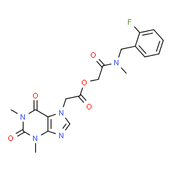 ChemSpider 2D Image | 2-[(2-Fluorobenzyl)(methyl)amino]-2-oxoethyl (1,3-dimethyl-2,6-dioxo-1,2,3,6-tetrahydro-7H-purin-7-yl)acetate | C19H20FN5O5