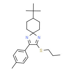 ChemSpider 2D Image | 2-(4-Methylphenyl)-8-(2-methyl-2-propanyl)-3-(propylsulfanyl)-1,4-diazaspiro[4.5]deca-1,3-diene | C22H32N2S