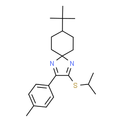 ChemSpider 2D Image | 2-(Isopropylsulfanyl)-3-(4-methylphenyl)-8-(2-methyl-2-propanyl)-1,4-diazaspiro[4.5]deca-1,3-diene | C22H32N2S