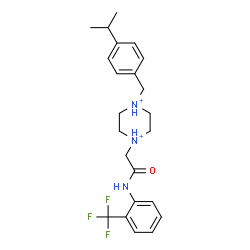 ChemSpider 2D Image | 1-(4-Isopropylbenzyl)-4-(2-oxo-2-{[2-(trifluoromethyl)phenyl]amino}ethyl)piperazinediium | C23H30F3N3O
