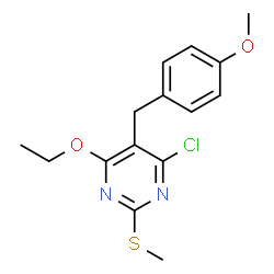 ChemSpider 2D Image | 4-Chloro-6-ethoxy-5-(4-methoxybenzyl)-2-(methylsulfanyl)pyrimidine | C15H17ClN2O2S