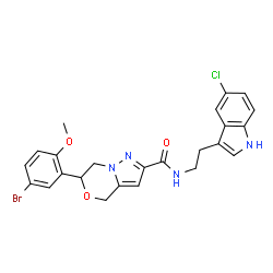 ChemSpider 2D Image | 6-(5-Bromo-2-methoxyphenyl)-N-[2-(5-chloro-1H-indol-3-yl)ethyl]-6,7-dihydro-4H-pyrazolo[5,1-c][1,4]oxazine-2-carboxamide | C24H22BrClN4O3