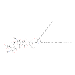 ChemSpider 2D Image | (2S,3R,4E)-3-Hydroxy-2-(icosanoylamino)-4-octadecen-1-yl 5-acetamido-6-[(1S,2R)-2-({5-acetamido-3,5-dideoxy-6-[(1R,2R)-1,2,3-trihydroxypropyl]-beta-L-threo-hex-2-ulopyranonosyl}oxy)-1,3-dihydroxypropy
l]-3,5-dideoxy-beta-L-threo-hex-2-ulopyranonosyl-(2->3)-beta-D-galactopyranosyl-(1->4)-beta-D-mannopyranoside | C72H129N3O29