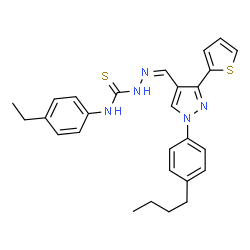 ChemSpider 2D Image | (2Z)-2-{[1-(4-Butylphenyl)-3-(2-thienyl)-1H-pyrazol-4-yl]methylene}-N-(4-ethylphenyl)hydrazinecarbothioamide | C27H29N5S2