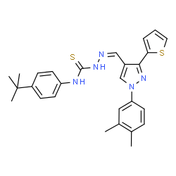 ChemSpider 2D Image | (2Z)-2-{[1-(3,4-Dimethylphenyl)-3-(2-thienyl)-1H-pyrazol-4-yl]methylene}-N-[4-(2-methyl-2-propanyl)phenyl]hydrazinecarbothioamide | C27H29N5S2