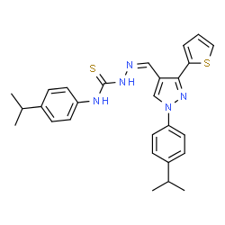 ChemSpider 2D Image | (2Z)-N-(4-Isopropylphenyl)-2-{[1-(4-isopropylphenyl)-3-(2-thienyl)-1H-pyrazol-4-yl]methylene}hydrazinecarbothioamide | C27H29N5S2