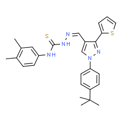 ChemSpider 2D Image | (2Z)-N-(3,4-Dimethylphenyl)-2-({1-[4-(2-methyl-2-propanyl)phenyl]-3-(2-thienyl)-1H-pyrazol-4-yl}methylene)hydrazinecarbothioamide | C27H29N5S2