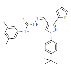 ChemSpider 2D Image | (2Z)-N-(3,5-Dimethylphenyl)-2-({1-[4-(2-methyl-2-propanyl)phenyl]-3-(2-thienyl)-1H-pyrazol-4-yl}methylene)hydrazinecarbothioamide | C27H29N5S2