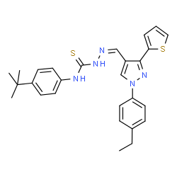 ChemSpider 2D Image | (2Z)-2-{[1-(4-Ethylphenyl)-3-(2-thienyl)-1H-pyrazol-4-yl]methylene}-N-[4-(2-methyl-2-propanyl)phenyl]hydrazinecarbothioamide | C27H29N5S2