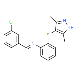 ChemSpider 2D Image | (E)-1-(3-Chlorophenyl)-N-{2-[(3,5-dimethyl-1H-pyrazol-4-yl)sulfanyl]phenyl}methanimine | C18H16ClN3S