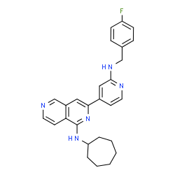 ChemSpider 2D Image | N-Cycloheptyl-3-{2-[(4-fluorobenzyl)amino]-4-pyridinyl}-2,6-naphthyridin-1-amine | C27H28FN5