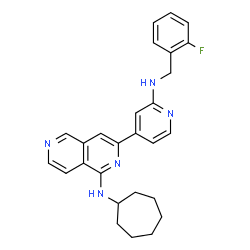 ChemSpider 2D Image | N-Cycloheptyl-3-{2-[(2-fluorobenzyl)amino]-4-pyridinyl}-2,6-naphthyridin-1-amine | C27H28FN5