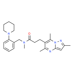 ChemSpider 2D Image | N-Methyl-N-[2-(1-piperidinyl)benzyl]-3-(2,5,7-trimethylpyrazolo[1,5-a]pyrimidin-6-yl)propanamide | C25H33N5O
