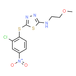 ChemSpider 2D Image | 5-[(2-Chloro-4-nitrophenyl)sulfanyl]-N-(2-methoxyethyl)-1,3,4-thiadiazol-2-amine | C11H11ClN4O3S2