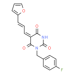 ChemSpider 2D Image | (5E)-1-(4-Fluorobenzyl)-5-[(2E)-3-(2-furyl)-2-propen-1-ylidene]-2,4,6(1H,3H,5H)-pyrimidinetrione | C18H13FN2O4