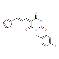 ChemSpider 2D Image | (5Z)-1-(4-Fluorobenzyl)-5-[(2E)-3-(2-furyl)-2-propen-1-ylidene]-2,4,6(1H,3H,5H)-pyrimidinetrione | C18H13FN2O4