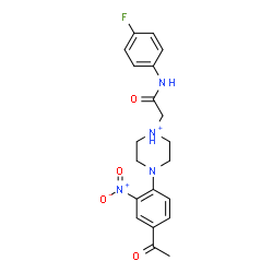 ChemSpider 2D Image | 4-(4-Acetyl-2-nitrophenyl)-1-{2-[(4-fluorophenyl)amino]-2-oxoethyl}piperazin-1-ium | C20H22FN4O4