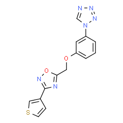 ChemSpider 2D Image | 1-(3-{[3-(3-Thienyl)-1,2,4-oxadiazol-5-yl]methoxy}phenyl)-1H-tetrazole | C14H10N6O2S