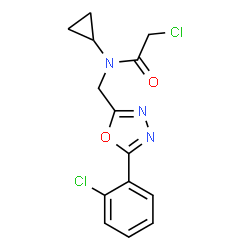 ChemSpider 2D Image | 2-Chloro-N-{[5-(2-chlorophenyl)-1,3,4-oxadiazol-2-yl]methyl}-N-cyclopropylacetamide | C14H13Cl2N3O2