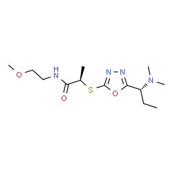 ChemSpider 2D Image | (2R)-2-({5-[(1R)-1-(Dimethylamino)propyl]-1,3,4-oxadiazol-2-yl}sulfanyl)-N-(2-methoxyethyl)propanamide | C13H24N4O3S