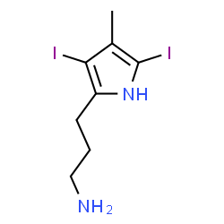 ChemSpider 2D Image | 3-(3,5-Diiodo-4-methyl-1H-pyrrol-2-yl)-1-propanamine | C8H12I2N2