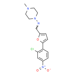 ChemSpider 2D Image | 1-[5-(2-Chloro-4-nitrophenyl)-2-furyl]-N-(4-methyl-1-piperazinyl)methanimine | C16H17ClN4O3