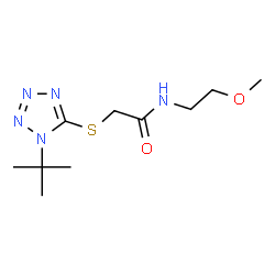 ChemSpider 2D Image | N-(2-Methoxyethyl)-2-{[1-(2-methyl-2-propanyl)-1H-tetrazol-5-yl]sulfanyl}acetamide | C10H19N5O2S