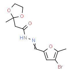 ChemSpider 2D Image | N'-[(4-Bromo-5-methyl-2-furyl)methylene]-2-(2-methyl-1,3-dioxolan-2-yl)acetohydrazide | C12H15BrN2O4
