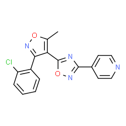 ChemSpider 2D Image | 4-{5-[3-(2-Chlorophenyl)-5-methyl-1,2-oxazol-4-yl]-1,2,4-oxadiazol-3-yl}pyridine | C17H11ClN4O2
