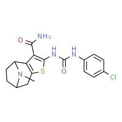 ChemSpider 2D Image | 4-{[(4-Chlorophenyl)carbamoyl]amino}-11-methyl-5-thia-11-azatricyclo[6.2.1.0~2,6~]undeca-2(6),3-diene-3-carboxamide | C18H19ClN4O2S