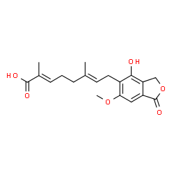 ChemSpider 2D Image | (2E,6E)-8-(4-Hydroxy-6-methoxy-1-oxo-1,3-dihydro-2-benzofuran-5-yl)-2,6-dimethyl-2,6-octadienoic acid | C19H22O6