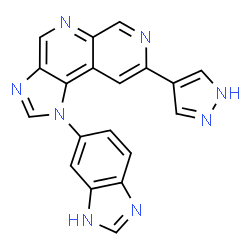 ChemSpider 2D Image | 1-(1H-Benzimidazol-6-yl)-8-(1H-pyrazol-4-yl)-1H-imidazo[4,5-c][1,7]naphthyridine | C19H12N8